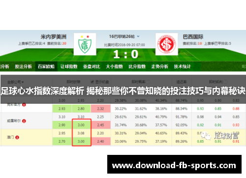 足球心水指数深度解析 揭秘那些你不曾知晓的投注技巧与内幕秘诀 足球心水指数深度解析 揭秘那些你不曾知晓的投注技巧与内幕秘诀